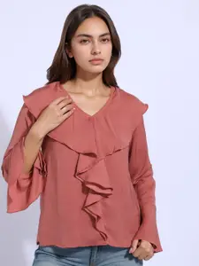 all about you Women  Bell Sleeve Ruffles Satin Top