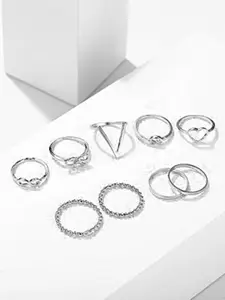 YouBella Set Of 9 Sliver-Plated Finger Ring