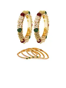 YouBella Set Of 6 Gold Plated Stone-Studded & Beaded Bangles