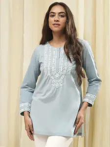 Biba Women Pure Cotton Floral Embroidered Straight Kurtis