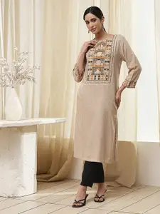 Biba Geometric Printed Keyhole Neck Straight Kurta