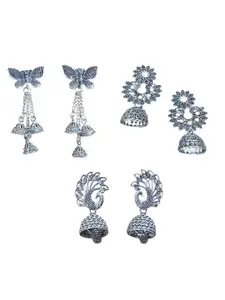 JMBW INTERNATIONAL Set Of 3 Silver-Plated Dome Shaped Drop Earrings