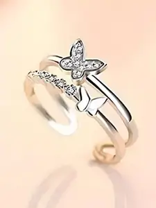 Ringzinnie 925 Sterling Sliver-Plated Crystals Studded Adjustable Finger Ring