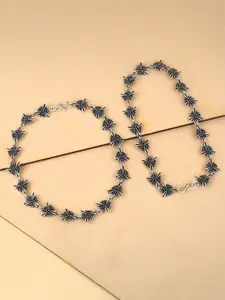 Sangria Silver-Plated Artificial Stones Studded Anklet