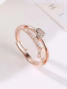 Ringzinnie 925 Sterling Rose Gold-Plated Crystals Stones Studded Adjustable Finger Ring