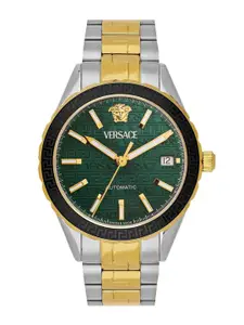 Versace Men Brass Dial & Stainless Steel Bracelet Style Straps Analogue Watch VEQCA0524