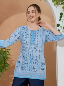 keshubaba Geometric Printed Round Neck Pure Cotton Kurta