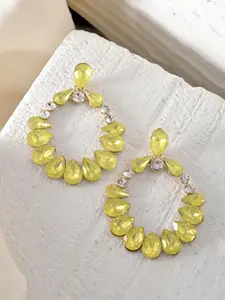 Silvermerc Designs Gold- Plated Teardrop Shaped Artificial Stones Hoop Earrings