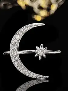 Ringzinnie 925 Sterling Sliver-Plated Crystal-Studded Adjustable Finger Ring