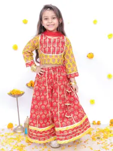 BownBee Girls Printed Ready to Wear Pure Cotton Lehenga & Blouse With Dupatta