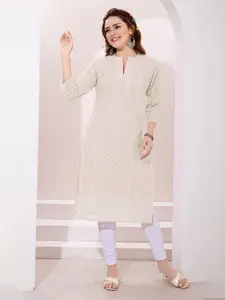 keshubaba Floral Embroidered Mandarin Collar Straight Georgette Kurta