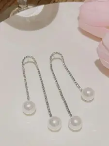 Celestique Rhinestone Studded & Pearls Contemporary Drop Earrings
