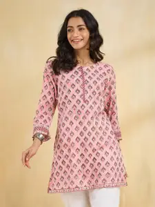Fabindia Ethnic Motifs Printed Round Neck Pure Cotton Kurta