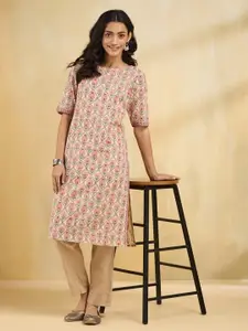 Fabindia Floral Printed Hand Block Printed Cotton Straight Kurta