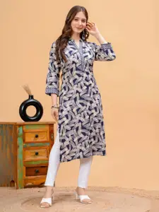 DRESSAR Geometric Printed Mandarin Collar Screen Printed Straight Kurta