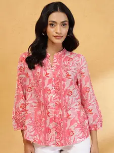 Fabindia Women Floral Printed Mandarin Collar Regular Top