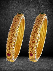 YouBella Set Of 2 Gold Plated Stones Studded & Beaded Bangles