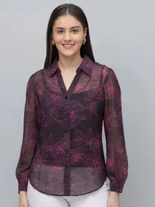 PURYS Women Standard Floral Semi Sheer Printed Casual Shirt