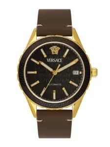 Versace Men Brass Dial & Leather Straps Analogue Watch VEQCA0224