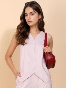 All about you Women Vertical Stripes Printed Waist-Coat Top