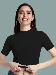 Dream Beauty Fashion Women Ribbed High Neck Fitted Crop Top