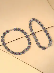 Sangria Silver-Plated Artificial Stones Studded Anklet