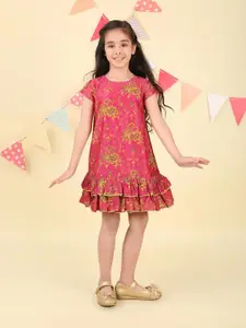 Fabindia Girls Floral Printed Drop-Waist Dress