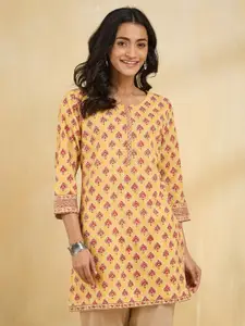 Fabindia Ethnic Motifs Printed Round Neck Pure Cotton Kurta