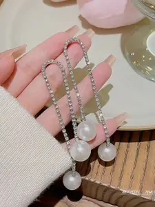 Celestique Rhinestone Studded U-Shaped Drop Earrings