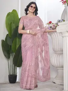 Anouk Ethnic Motifs Embroidered Net Heavy Work Saree