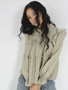 Sera Women Pista Ruffled Tiered Long Sleeve Flowy Korean Top