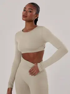 StyleCast Women's Off White Long Sleeves  Crop Top