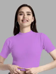 Dream Beauty Fashion Women Ribbed Round Neck Short Sleeves Fitted Crop Top