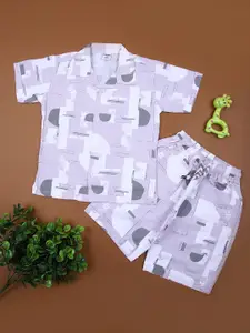 V-Mart Boys Abstract Printed Lapel Collar Pure Cotton Shirt With Shorts