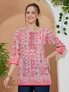 keshubaba Ethnic Motifs Printed Round Neck Short Pure Cotton Kurta