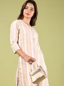 V-Mart Striped Printed Cotton Round Neck Straight Kurta