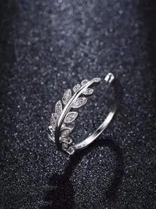 Ringzinnie Silver Plated Crystal-Studded Adjustable Finger Ring