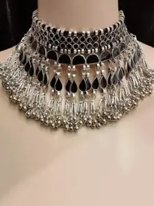 SZN Mirror Studded Statement Choker Oxidized Necklace