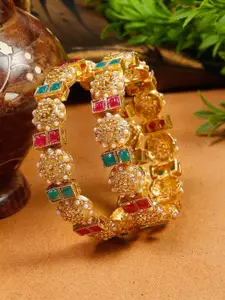 YouBella Set Of 2 Gold Plated Stones Studded & Beaded Bangles