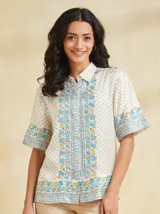 Fabindia Ethnic Motifs Printed Lapel CollerTop