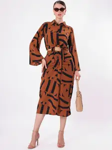 clobug Abstract Printed Knot Tie Shirt & Midi Skirt