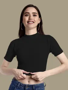 Dream Beauty Fashion Bullet Women Ribbed Crew Neck Crop Fitted Top