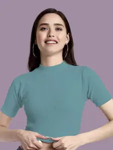 Dream Beauty Fashion Women Ribbed High Neck Fitted Crop Top