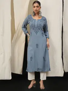 Anouk Floral Embroidered Thread Work Straight Kurta