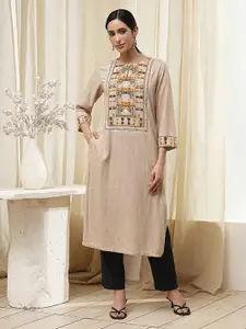 Biba Geometric Printed Keyhole Neck Straight Kurta