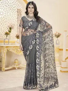 Anouk Ethnic Motifs Embroidered Net Heavy Work Saree