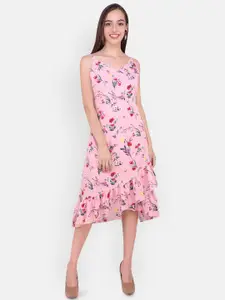 MARC LOUIS Floral Printed Crepe Fit & Flare Midi Dress