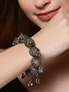 SZN German Silver Oxidised Beaded Ghungroo Kada Bangle