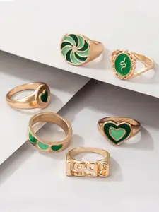 YouBella Set Of 6 Gold-Plated Finger Ring