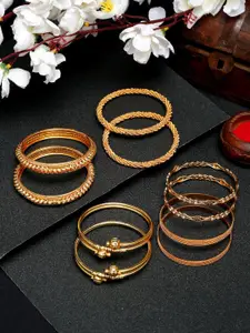 YouBella Set Of 10 Gold Plated Stone-Studded Bangles